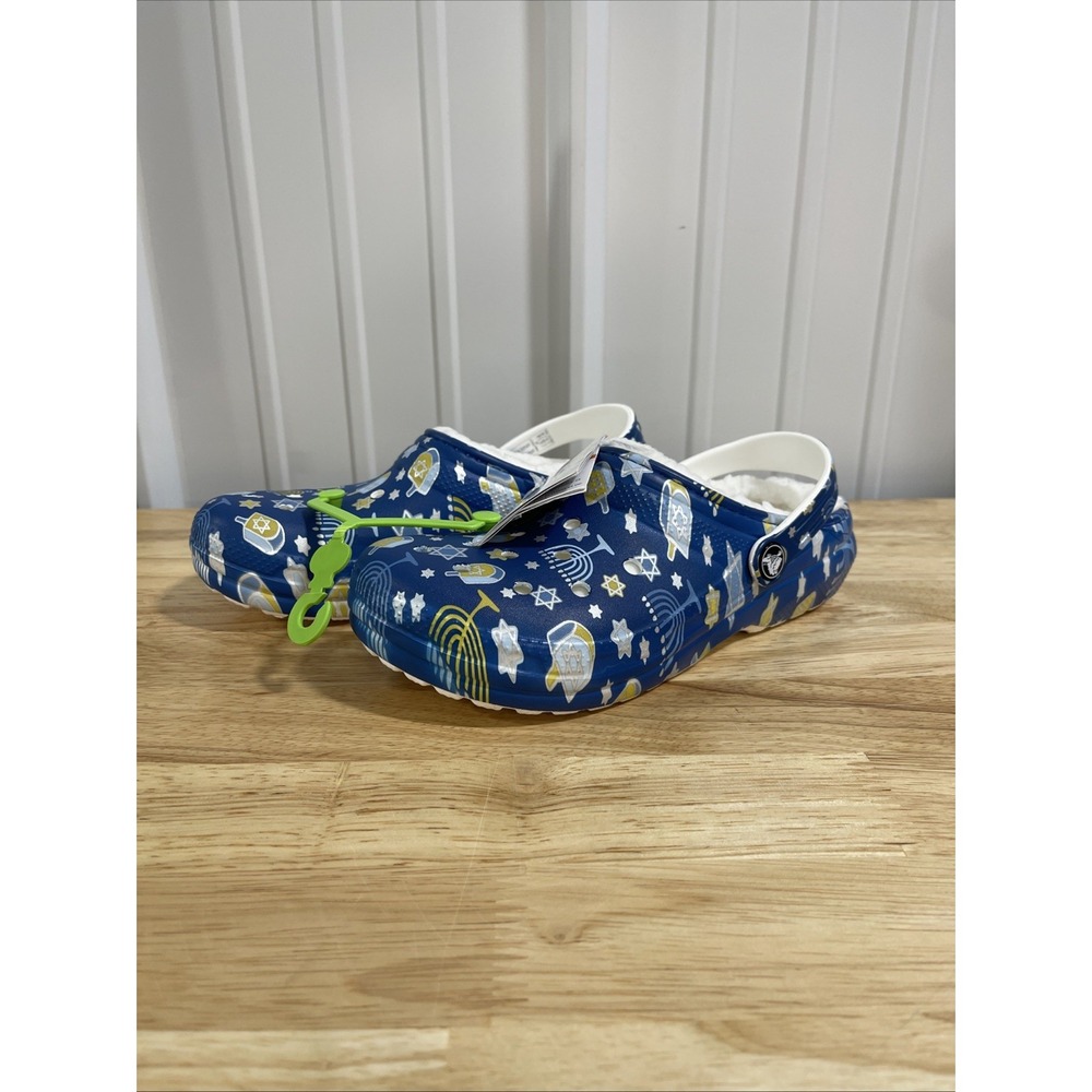New‎ Big Kids Crocs Classic Lined Blue Hanukkah Clogs Shoes Sandals Size 4 Y